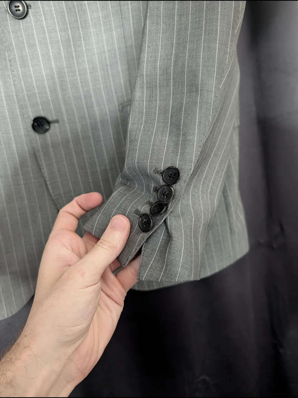 CARVEN Gray Pinstripe Savile Row Wool Men's 2pc Suit - Jacket and Trousers